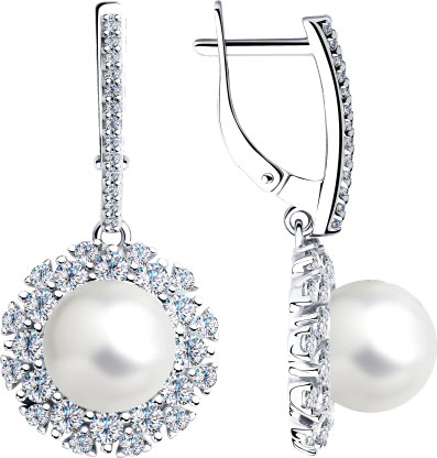 Серебряные серьги с подвесками SOKOLOV 94023497 с жемчугом, фианитами