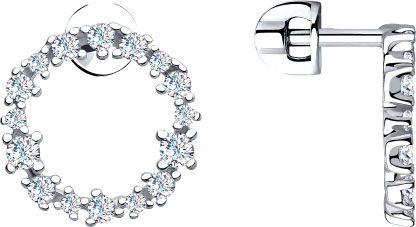 Серебряные серьги пусеты-гвоздики круглые SOKOLOV 94023515 с фианитами