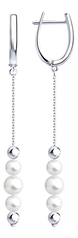 Серебряные длинные серьги SOKOLOV 94024350 с жемчугом Swarovski