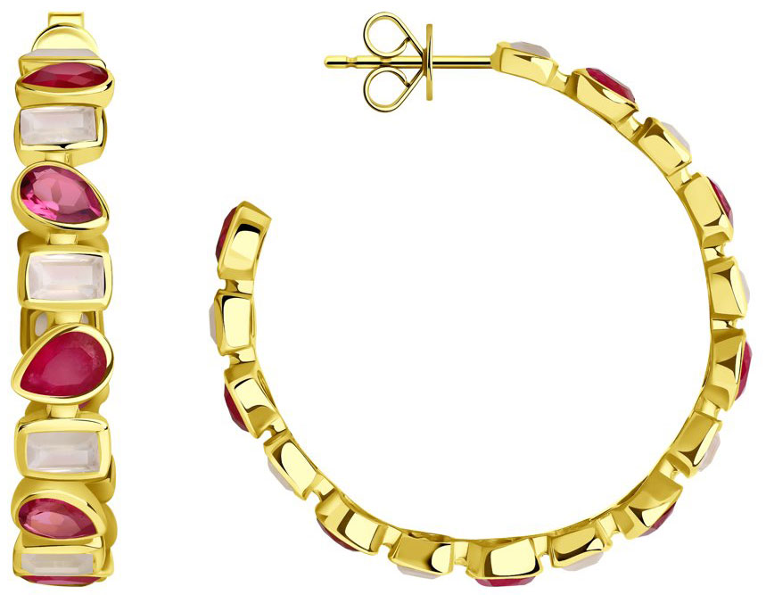 Серебряные серьги полукольца SOKOLOV 94024665 с кварцем, турмалином