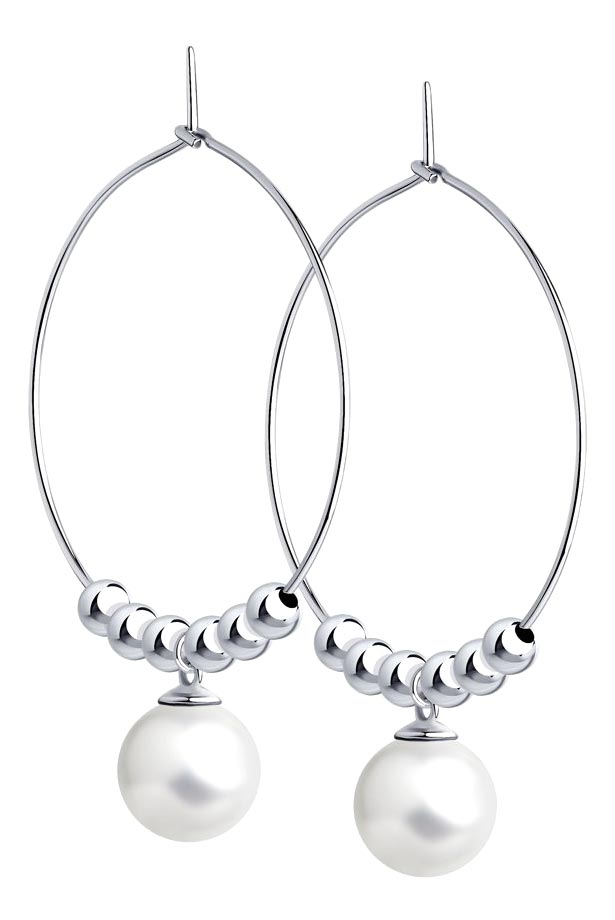 Серебряные серьги кольца с подвесками SOKOLOV 94025059 с жемчугом Swarovski