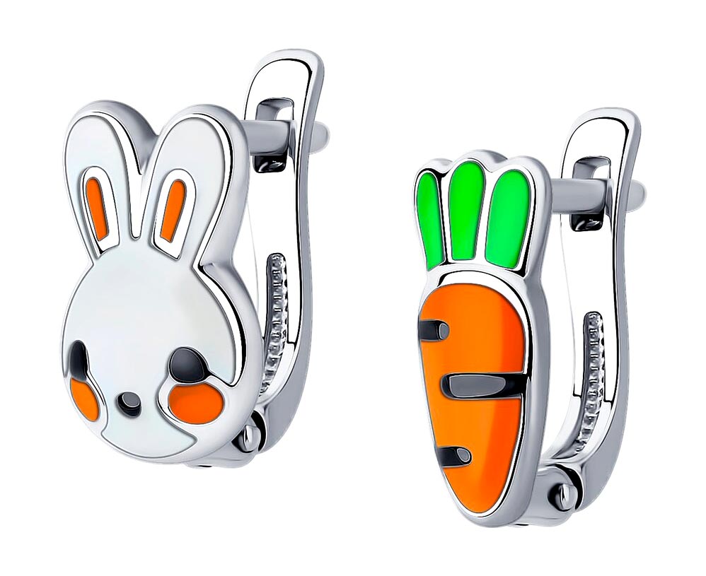 Детские серебряные серьги ''Зайка и Морковка'' SOKOLOV 94025648 с эмалью
