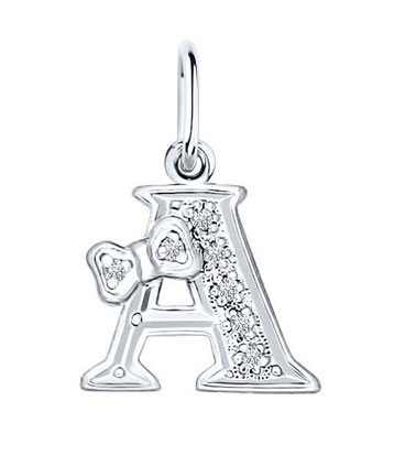 Серебряный кулон ''Буква А'' SOKOLOV 94030471 с фианитами