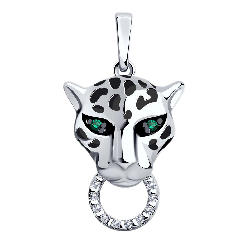 Серебряный кулон ''Ягуар'' SOKOLOV 94033040 с эмалью, фианитами