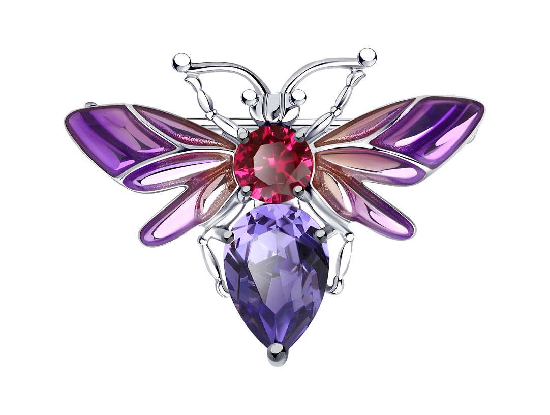 Серебряная брошь SOKOLOV 94040239 с корунд, кристаллом Swarovski