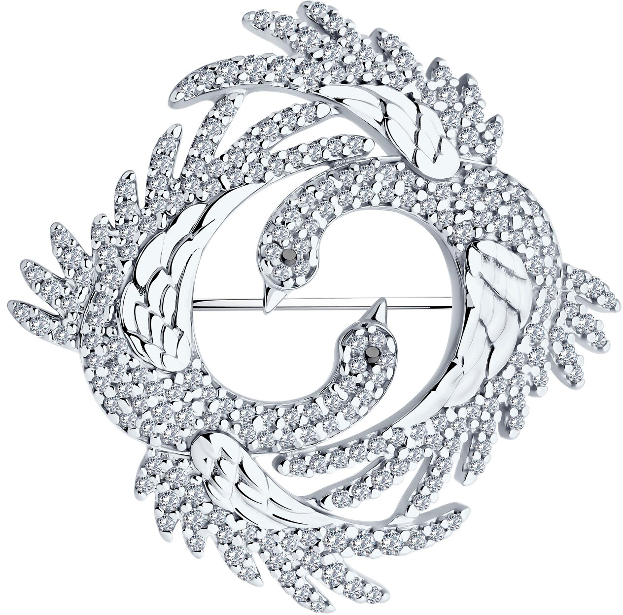 Серебряная брошь ''Лебеди'' SOKOLOV 94040316 с фианитами