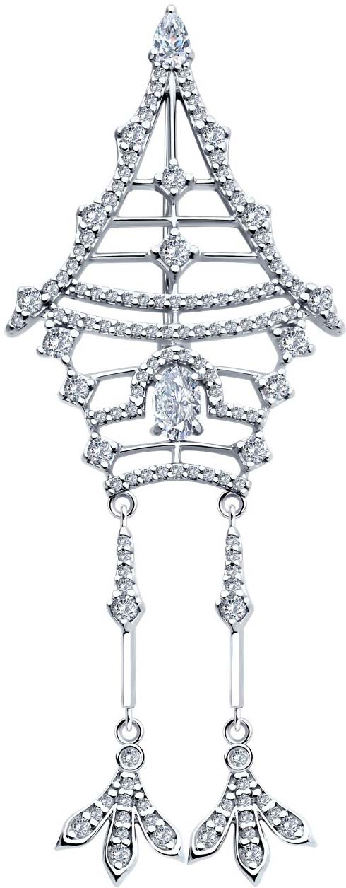 Серебряная брошь ''Избушка на курьих ножках'' SOKOLOV 94040324 с фианитами