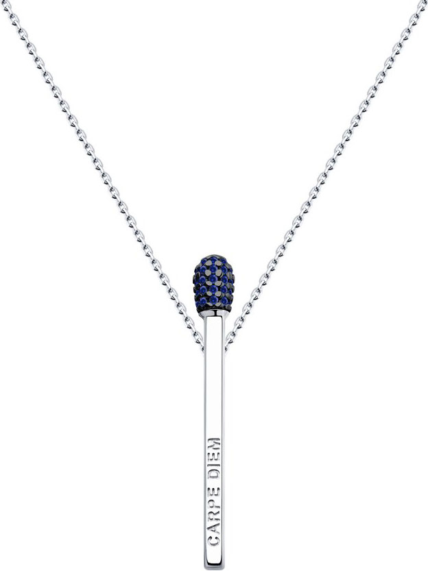 Серебряное колье с подвеской ''Спичка''  SOKOLOV 94070356 с фианитами