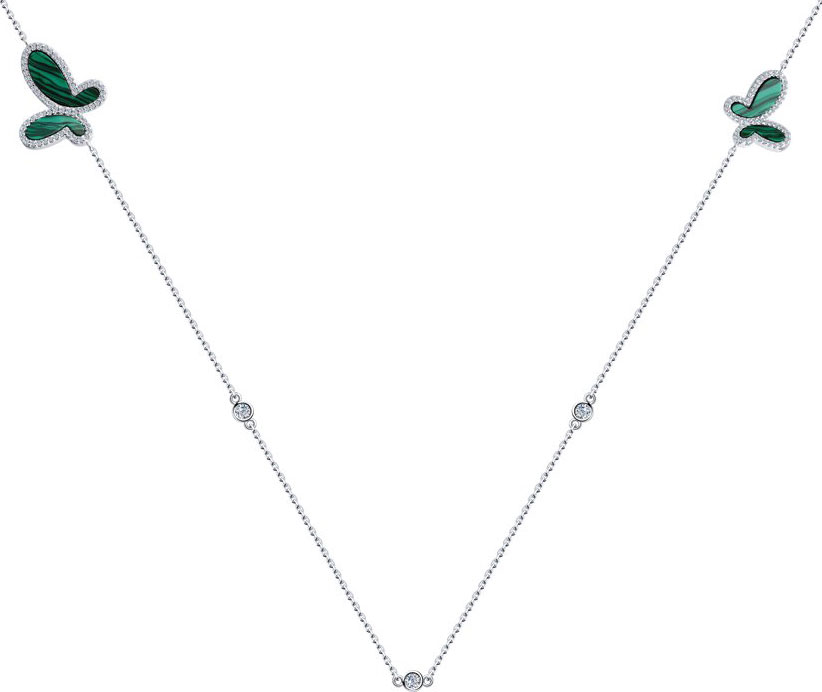 Серебряное колье-цепь с подвеской SOKOLOV 94074621 с малахитом, фианитами