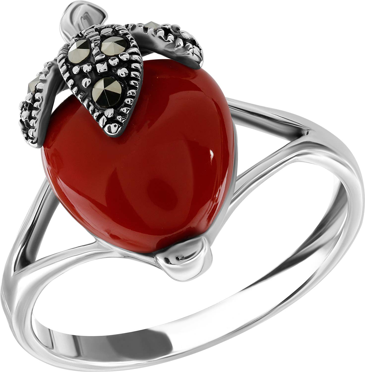 Серебряное кольцо Марказит HR1270-korall-mr с кораллом, марказитами Swarovski