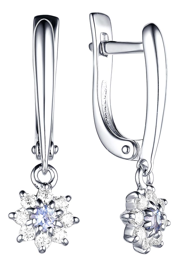 Серебряные серьги с подвесками ДАР S-4068RS46400 с танзанитами, фианитами