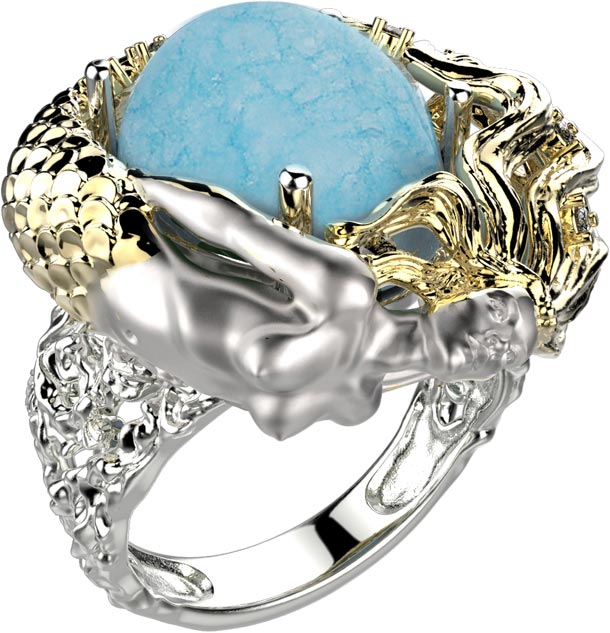 Женский серебряный перстень ''Русалка'' Spika Gold 10395-082-08 с кварцем, фианитами