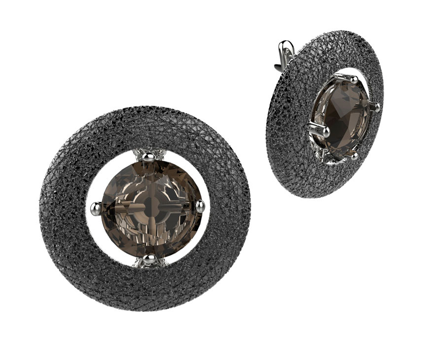 Серебряные серьги круглые Spika Gold 20118-065-10 с дымчатым кварцем