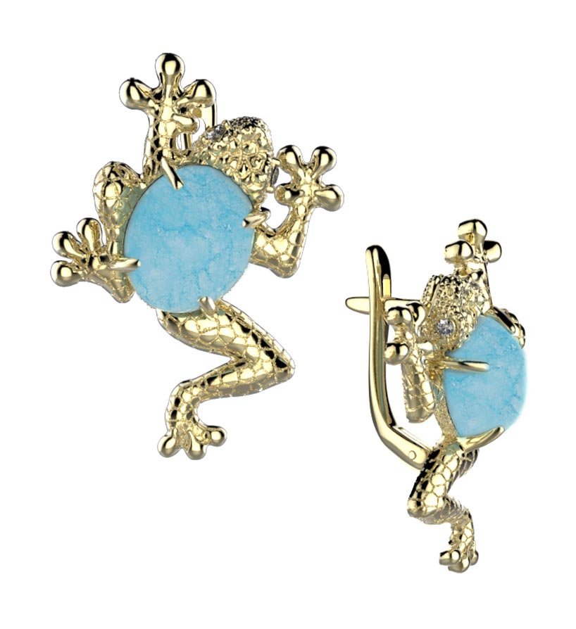 Серебряные серьги ''Лягушки'' Spika Gold 20207-082-08 с кварцем, фианитами
