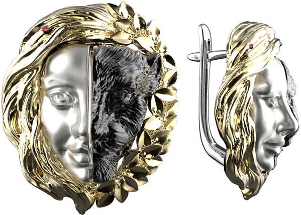 Серебряные серьги ''Маска'' Spika Gold 20234-055-11 с гранатами