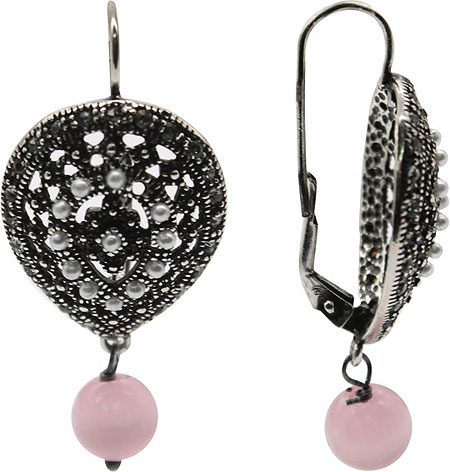 Серебряные серьги с подвесками Stile Italiano P0847 с жемчугом, кубическим цирконием, ювелирным стеклом