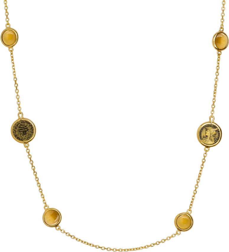 Серебряное колье цепь ''Монеты'' STYLE AVENUE COINN248-1 с тигровым глазом