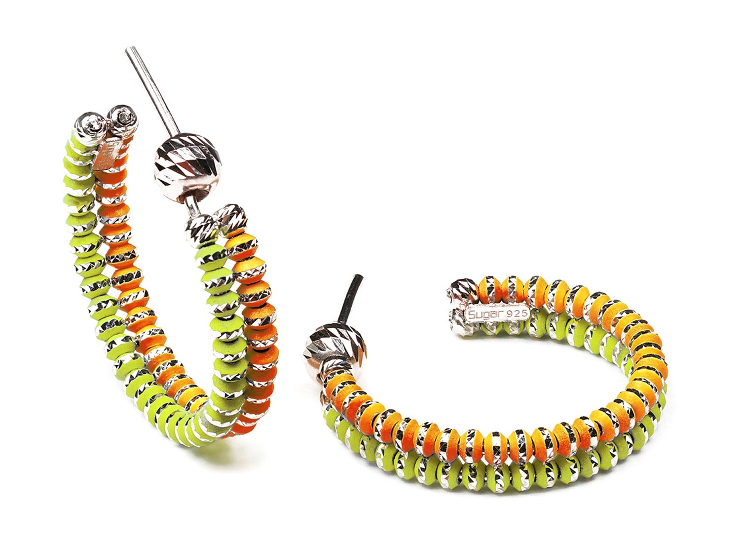Серебряные серьги полукольца Sugar SG01031-ORANZHEVYJ-ZHELTYJ с эмалью