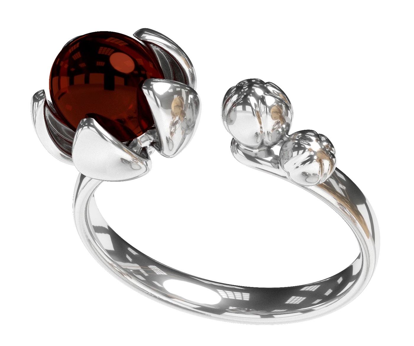 Серебряное открытое кольцо Sun Stone R9221RV с янтарем