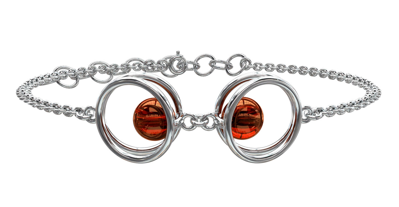 Серебряный браслет с подвесками Sun Stone W10006-1RV с янтарем