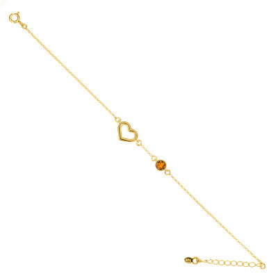 Серебряный браслет цепь с подвесками Sun Stone W3181ZK с янтарем