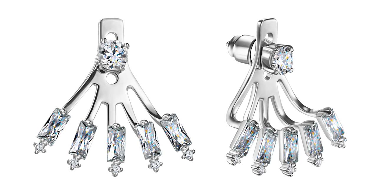 Серебряные серьги джекеты Terekhova jeweler TJUSES0FB000002 с фианитами