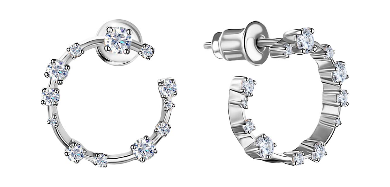 Серебряные серьги полукольца Terekhova jeweler TJUSES0FB000016 с фианитами