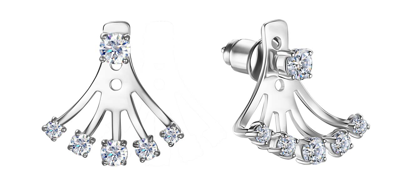 Серебряные серьги джекеты Terekhova jeweler TJUSES0FB000017 с фианитами