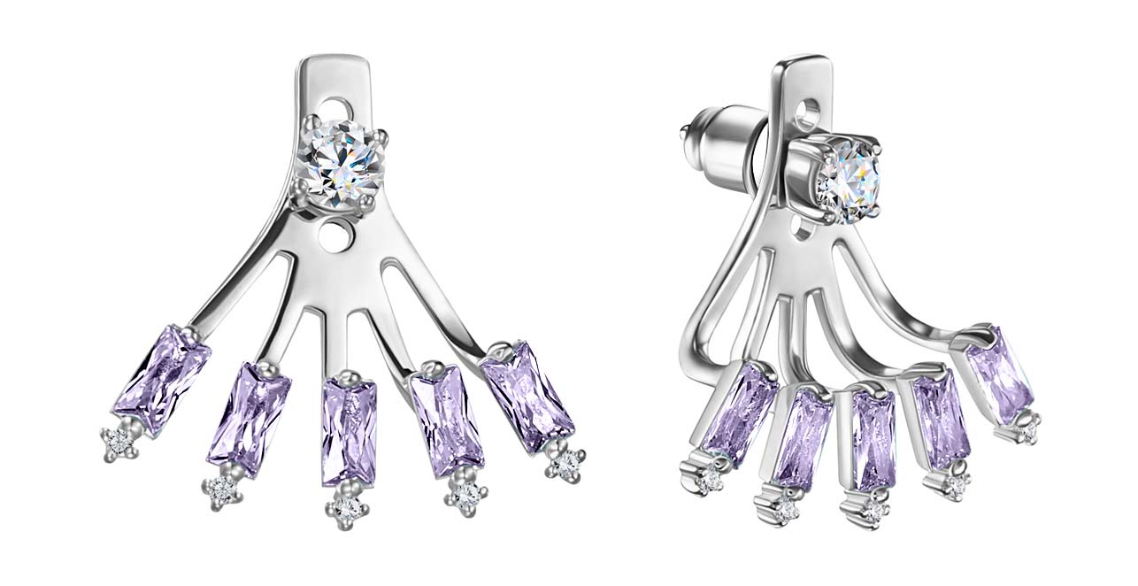 Серебряные серьги джекеты Terekhova jeweler TJUSES0FL000002 с фианитами