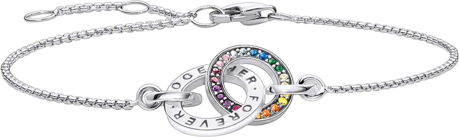 Серебряный браслет цепь ''Forever Together'' Thomas Sabo A1551-318-7 с искусственным рубином, искусственной шпинелью, фианитами