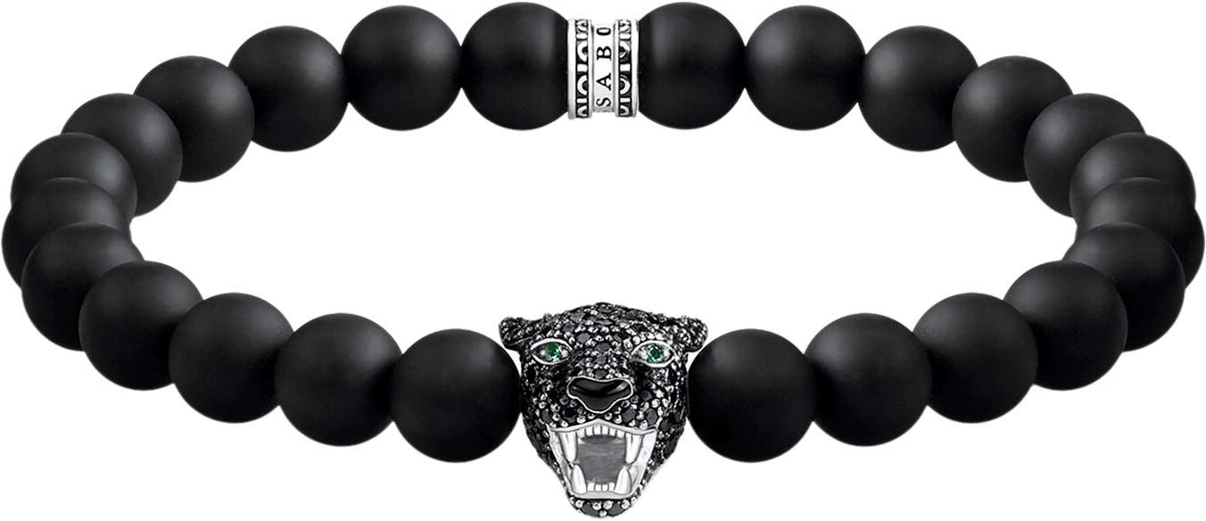 Мужской браслет из бусин ''Черный кот'' Thomas Sabo A1776-528-11 с эмалью, обсидианом, фианитами