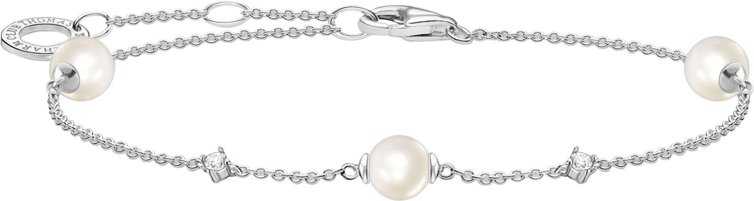 Серебряный браслет цепь Thomas Sabo A2038-167-14 с жемчугом, фианитами
