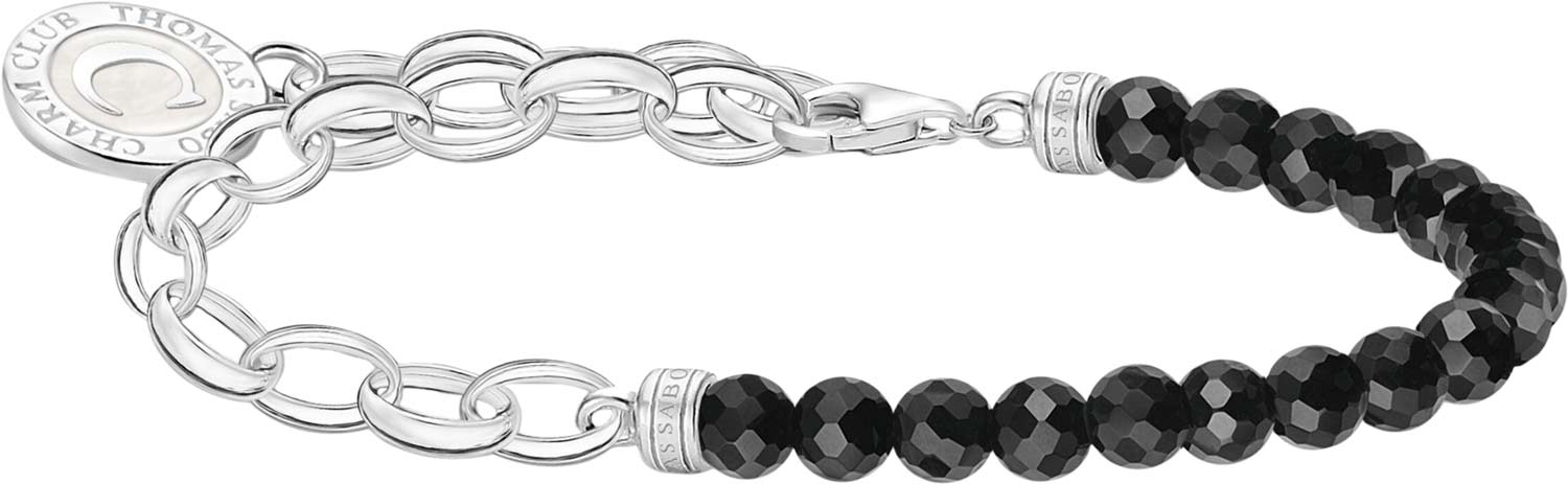 Серебряный браслет цепь Thomas Sabo A2128-148-11 с обсидианом