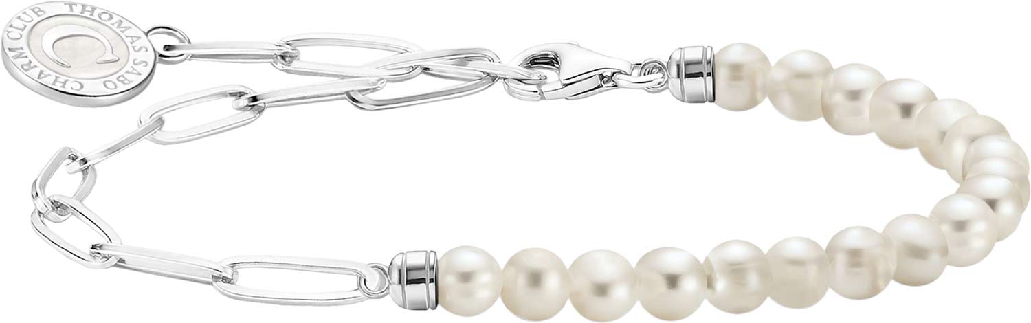 Серебряный браслет цепь Thomas Sabo A2129-158-14 с жемчугом