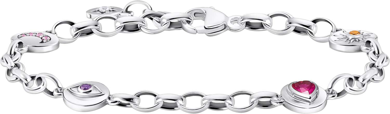 Серебряный браслет цепь Thomas Sabo A2138-640-7 с искусственным рубином, фианитами