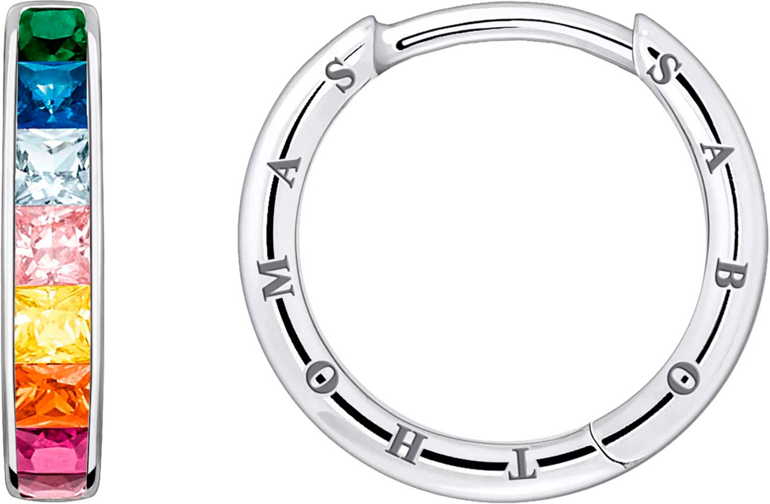 Серебряные серьги кольца конго Thomas Sabo CR668-477-7 с искусственным рубином, искусственной шпинелью, фианитами