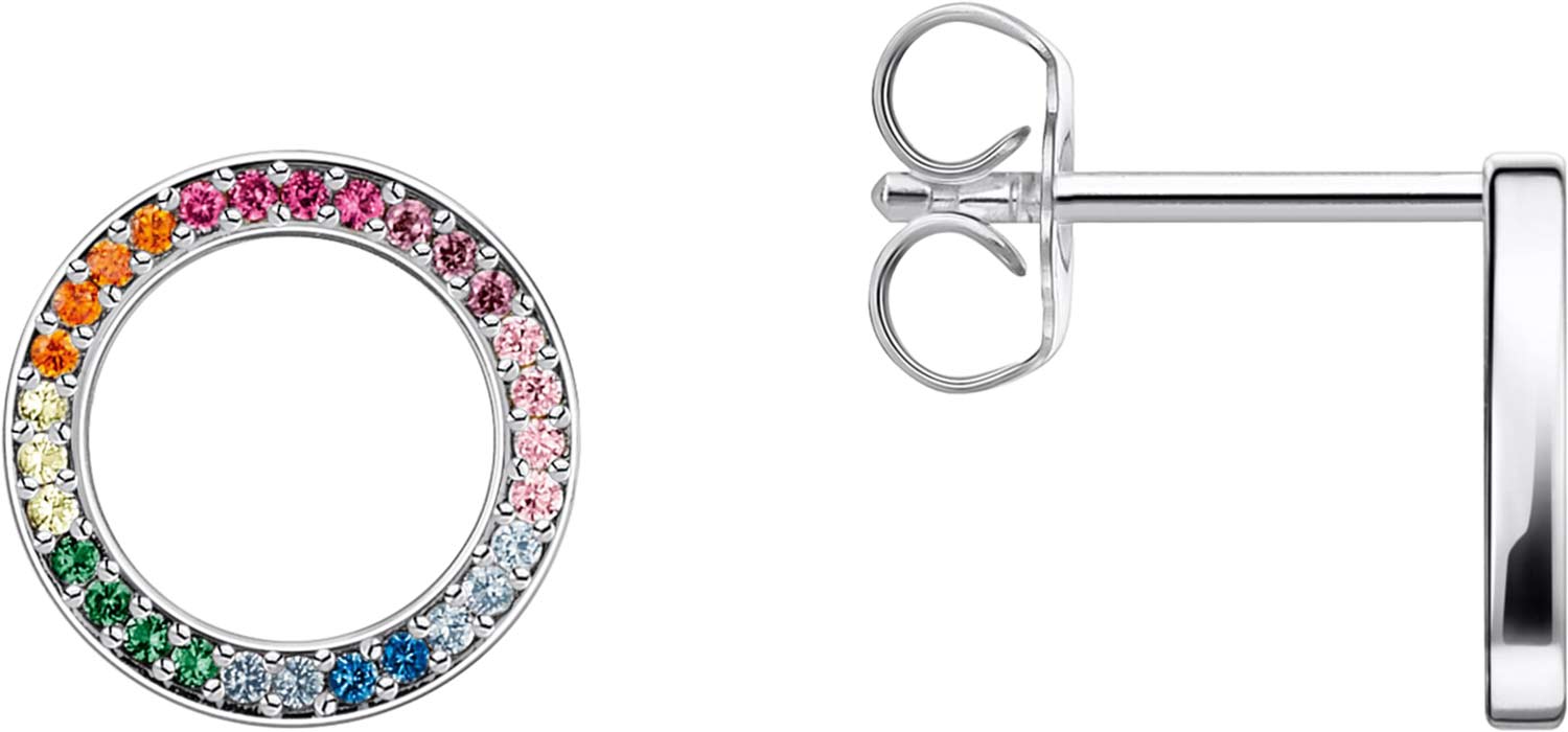 Серебряные серьги пусеты-гвоздики Thomas Sabo H1947-318-7 с искусственным рубином, искусственной шпинелью, фианитами