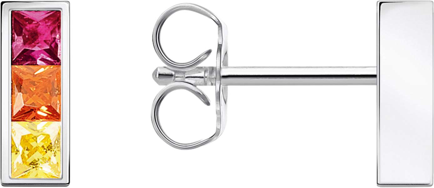 Серебряные серьги пусеты-гвоздики Thomas Sabo H2250-477-7 с искусственным рубином, искусственной шпинелью, фианитами