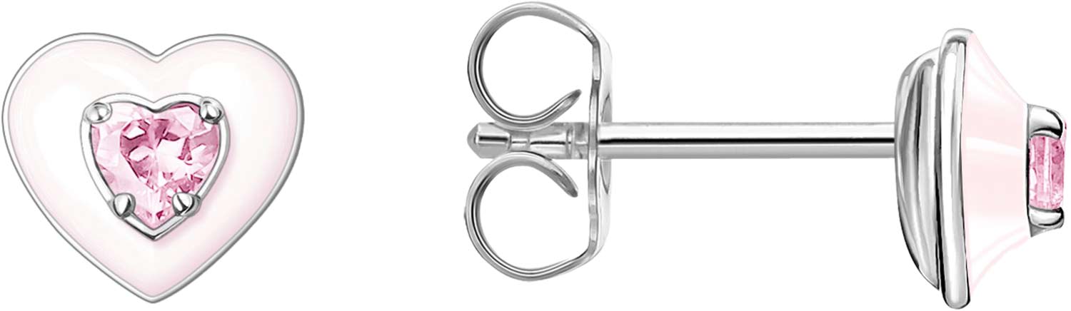 Серебряные серьги пусеты-гвоздики ''Сердце'' Thomas Sabo H2268-041-9 с эмалью, фианитами