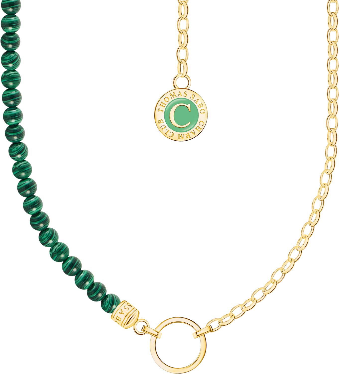 Серебряное колье цепь Thomas Sabo KE2190-140-6 с эмалью, искусственным малахитом
