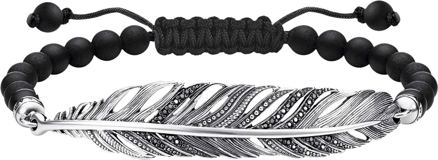 Браслет из бусин ''Перо'' Thomas Sabo LBA0132-810-11 с обсидианом, фианитами