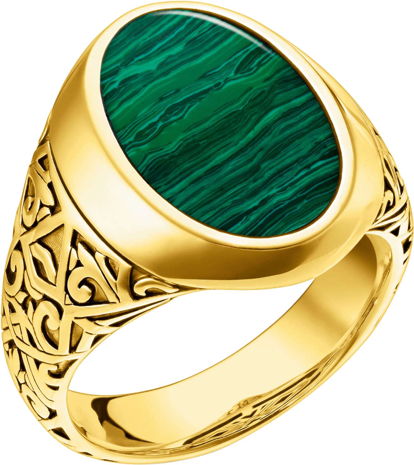 Мужская серебряная печатка перстень Thomas Sabo TR2242-140-6 с искусственным малахитом
