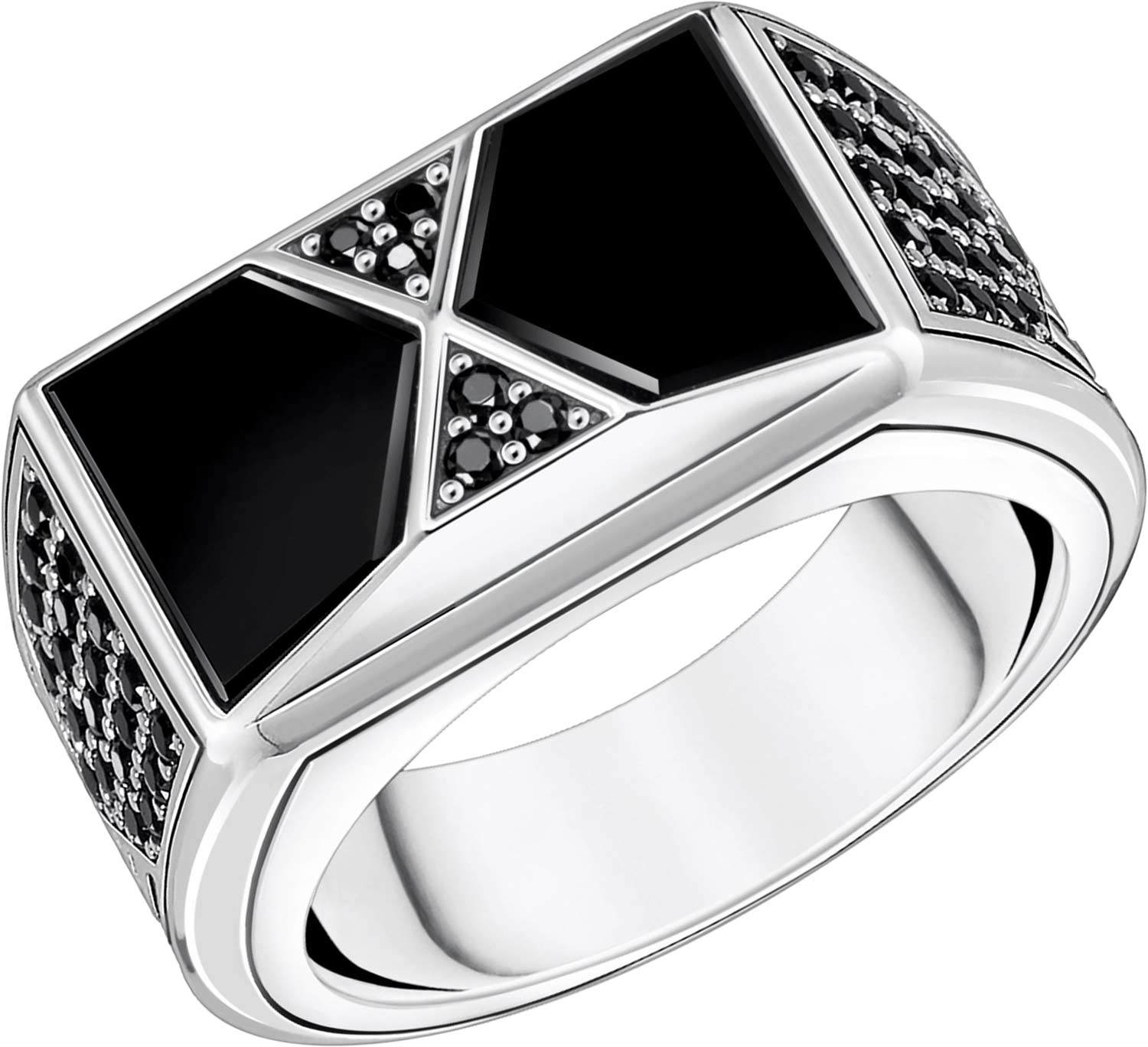 Мужская серебряная печатка перстень Thomas Sabo TR2430-508-11 с ониксом, фианитами