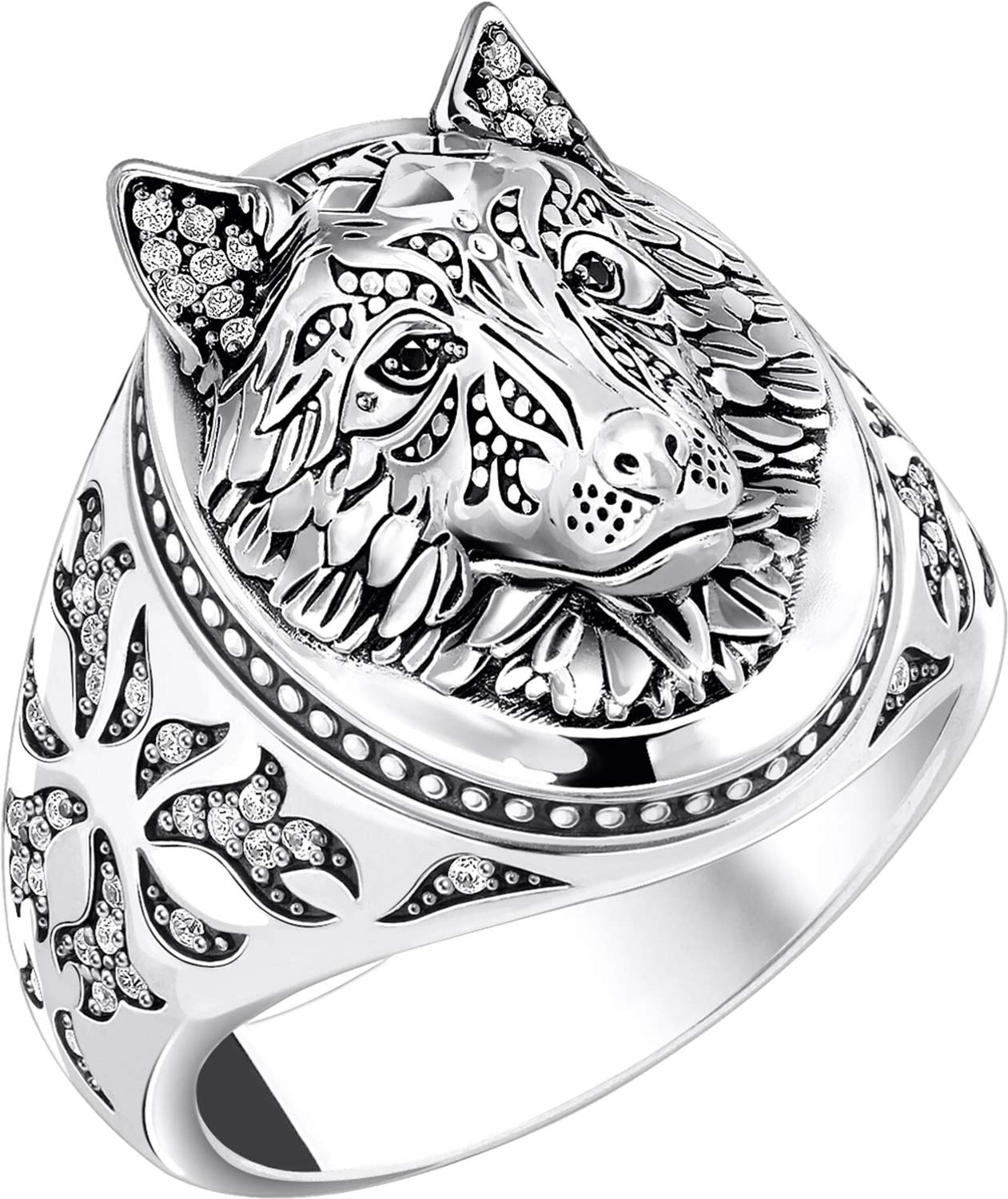 Мужская серебряная печатка перстень ''Волк'' Thomas Sabo TR2452-643-21 с фианитами
