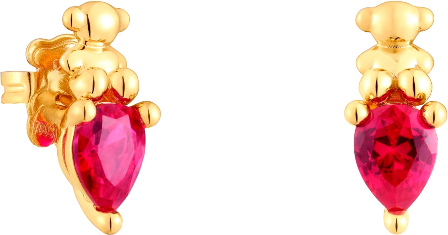 Серьги пусеты-гвоздики из вермеля TOUS Bold Bear 1004339100 с искусственным рубином