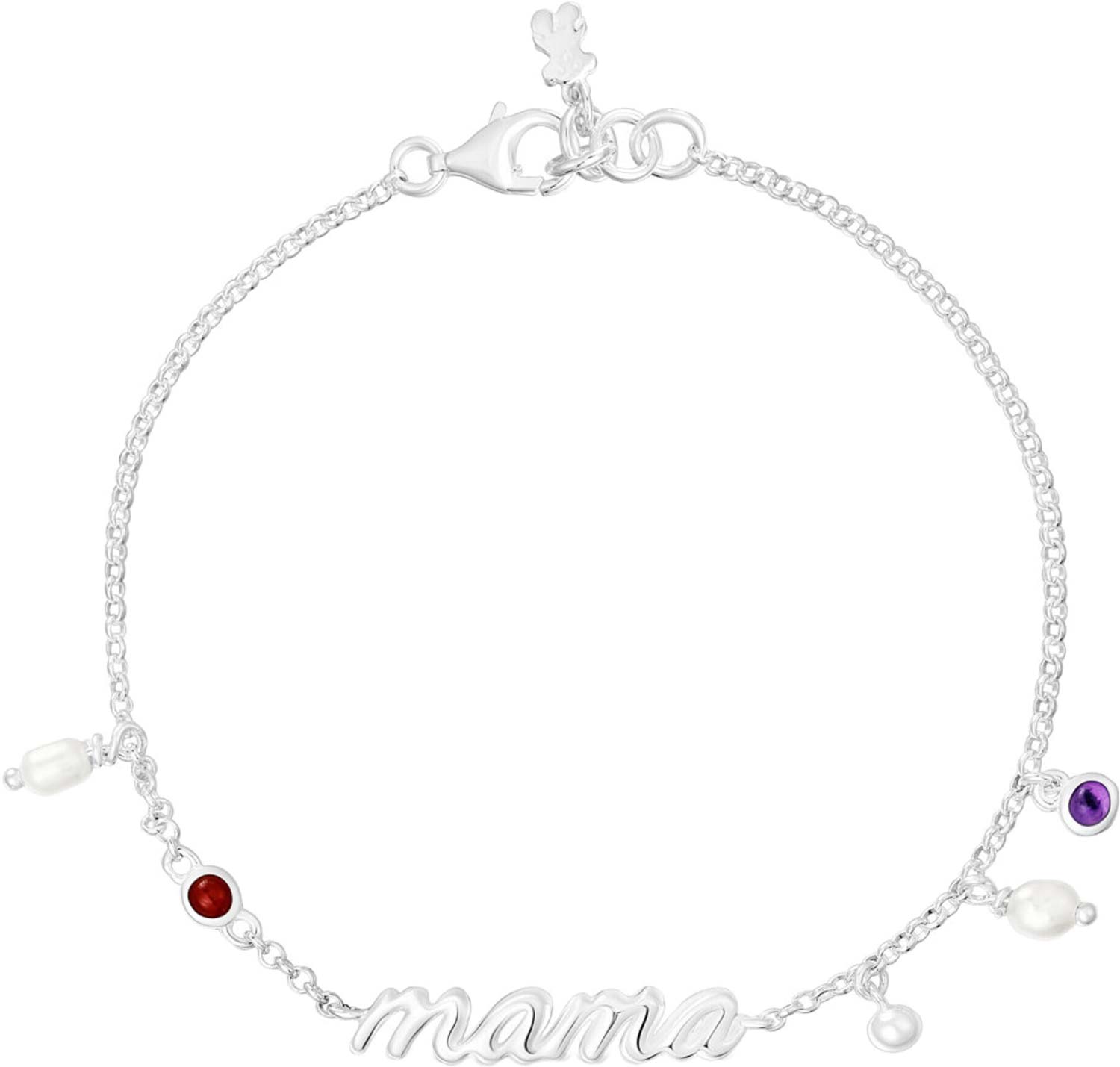Браслет цепь с подвесками из серебра TOUS Mama 314151520 с жемчугом, сердоликом, аметистом