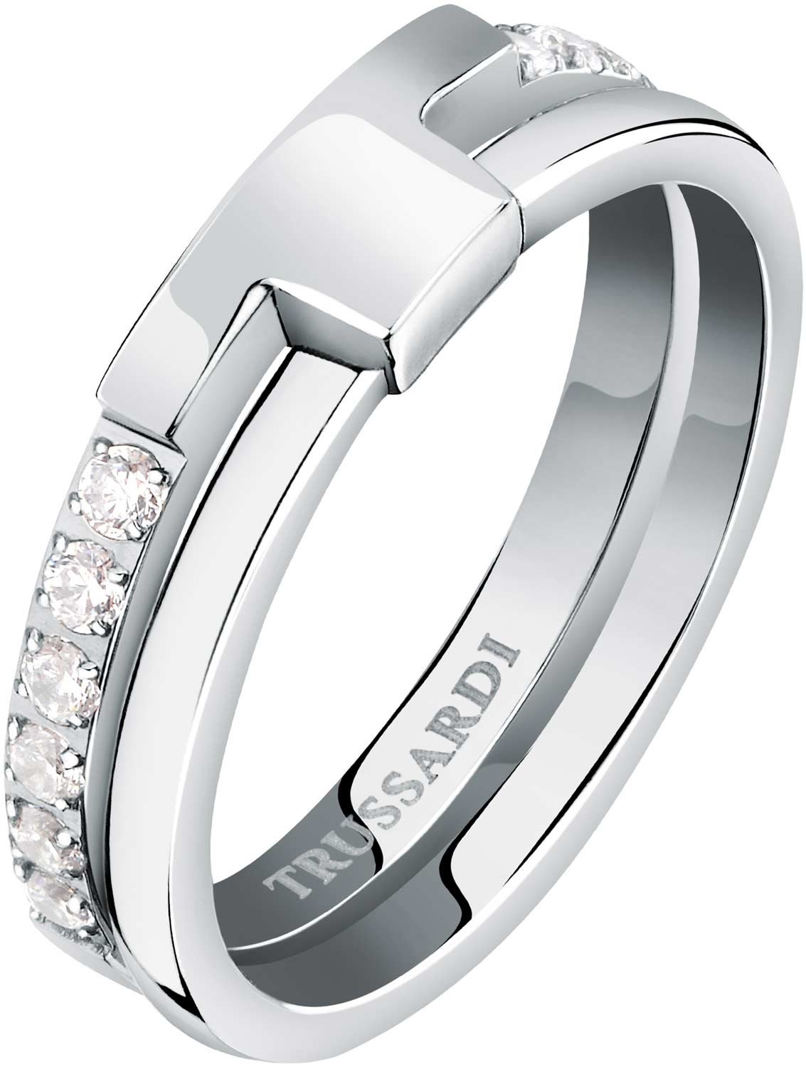 Стальное двойное кольцо Trussardi TJAXC42016 с кристаллами