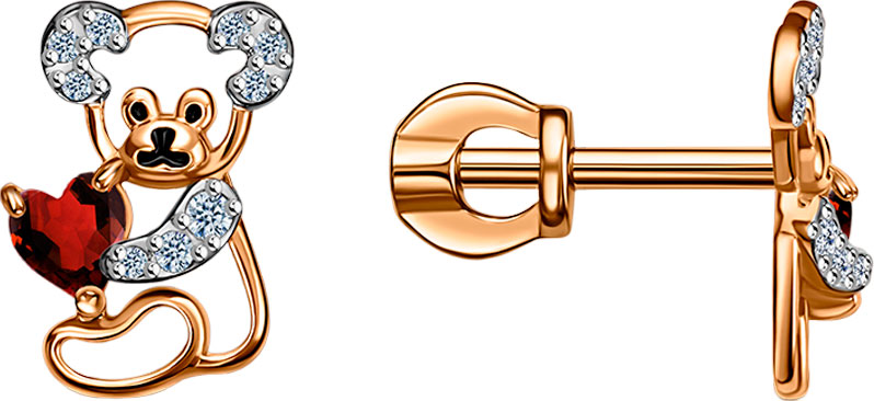 Детские золотые серьги ''Мишки'' Veronika S131-3226M1 с фианитами