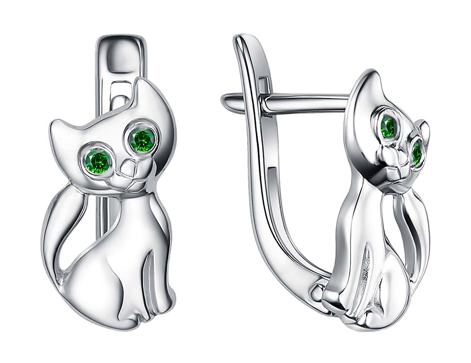 Детские серебряные серьги ''Кошки'' Veronika S630-542ZEL с фианитами