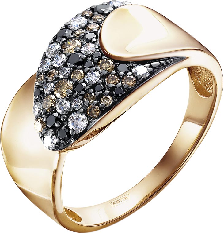 Золотое кольцо Vesna jewelry 11143-156-178-00 с черными бриллиантами, коньячными бриллиантами, бриллиантами